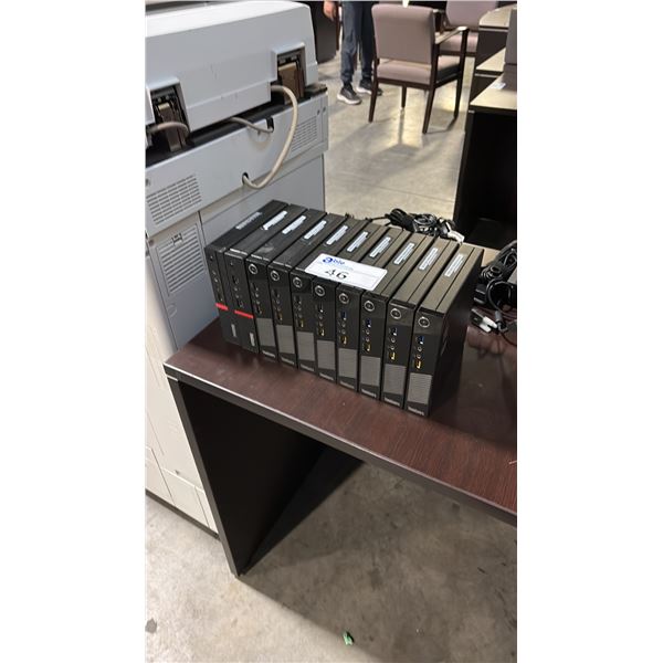 10 THINKCENTRE MICRO COMPUTERS W/ 8 POWER SUPPLIES