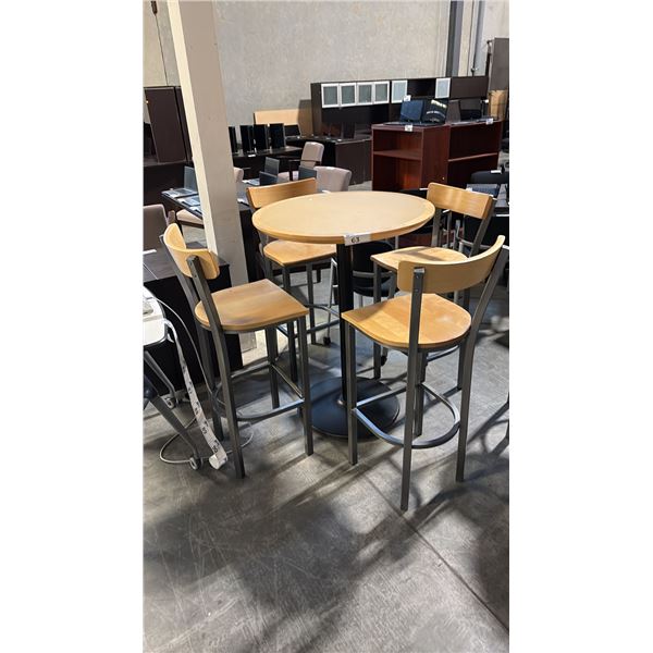 MAPLE BAR HEIGHT TABLE AND WOOD BACK BAR STOOL SET