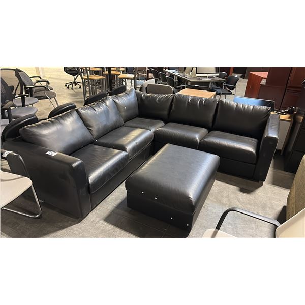 BLACK 8' X 8' SECTIONAL W/ OTTOMAN -  COSMETIC ISSUES