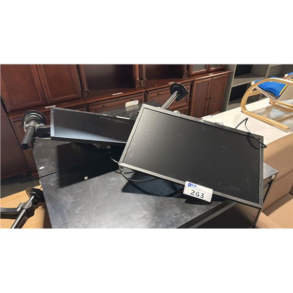 SATA DOCK STATION, 2 LG 24" LCD MONITORS, SAMSUNG 27"  LCD MONITOR NO POWER CABLE W/ ARMS