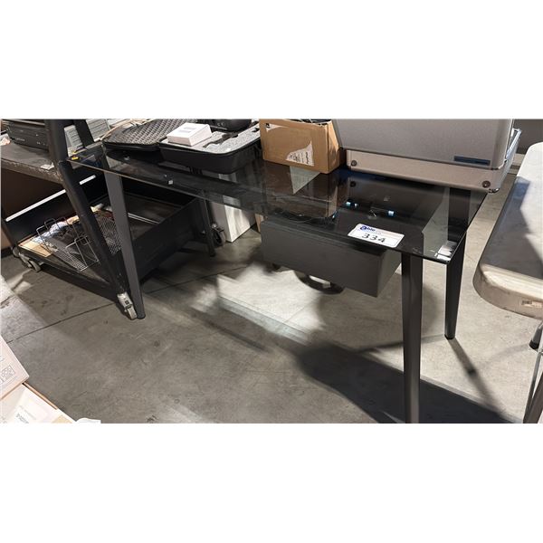 SMOKED GLASS 51" X 26" COMPUTER DESK C/W DRAWER