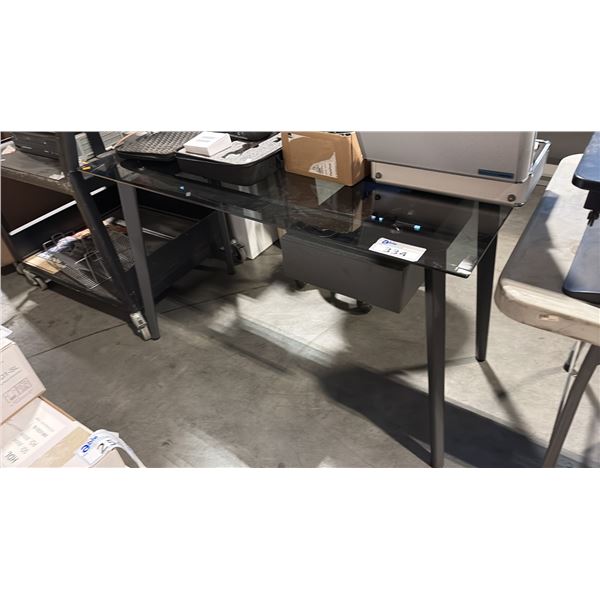 SMOKED GLASS 51" X 26" COMPUTER DESK C/W DRAWER