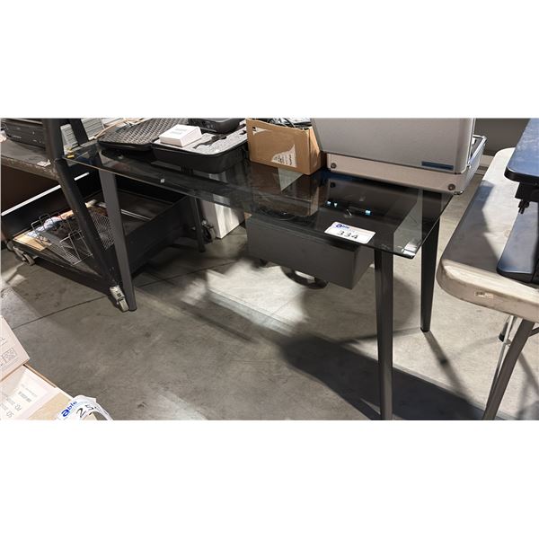 SMOKED GLASS 51" X 26" COMPUTER DESK C/W DRAWER