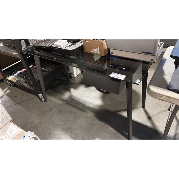 SMOKED GLASS 51" X 26" COMPUTER DESK C/W DRAWER