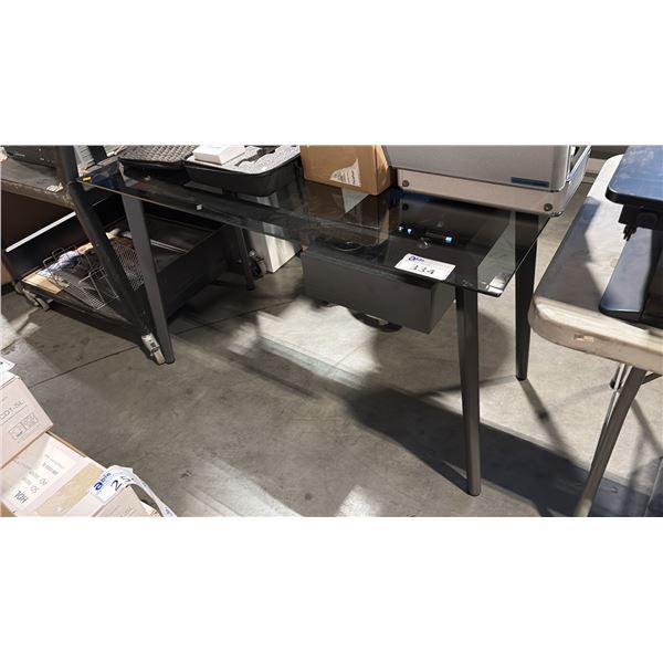 SMOKED GLASS 51" X 26" COMPUTER DESK C/W DRAWER