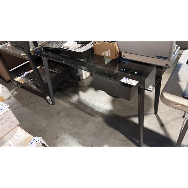 SMOKED GLASS 51" X 26" COMPUTER DESK C/W DRAWER