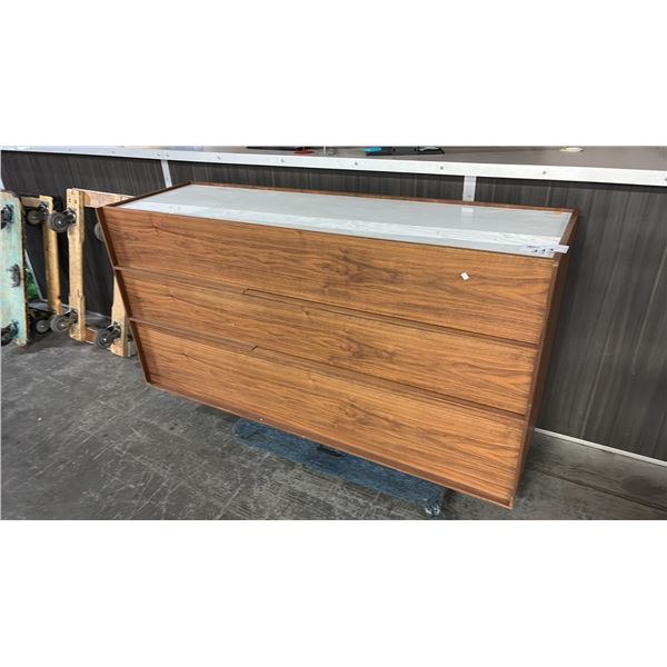 NATURAL WALNUT/BEIGE COMPUTER DESK 24" X 72" X 30" - W/ MINOR COSMETIC DAMAGE