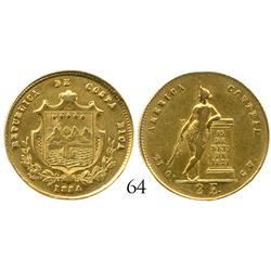 Costa Rica, 2 escudos, 1854GW, struck in 1855 with old obverse die, very rare (3-4 known).