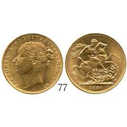 London, England, sovereign, Victoria, 1880, from the Douro (1882).