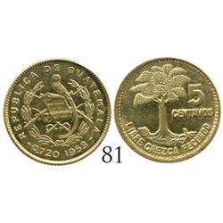 Guatemala, gold presentation issue 5 centavos, 1953, extremely rare (only 25 struck, of which 10 are