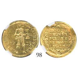 Westfriesland, United Netherlands, ducat, 1729, encapsulated NGC MS-62, from the Vliegenthart (1735)