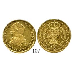 Madrid, Spain, bust 2 escudos, Charles III, 1776/4PJ, desirable date.