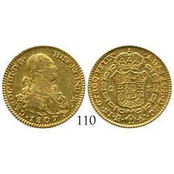 Madrid, Spain, bust 2 escudos, Charles IV, 1807AI.