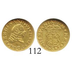 Seville, Spain, bust 1/2 escudo, Ferdinand VI, 1753PJ, ex-Eliasberg, encapsulated NGC XF-40.