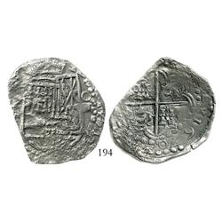 Potosi, Bolivia, cob 8 reales, 1620T, bold date at 5 o'clock, Grade 2.