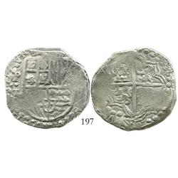 Potosi, Bolivia, cob 8 reales, Philip III, assayer T, Grade 1.