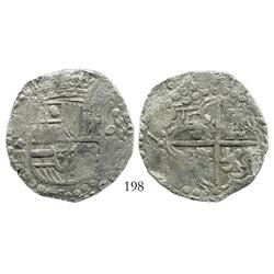 Potosi, Bolivia, cob 8 reales, Philip III, assayer T, full  Z  of date visible, quadrants of cross t