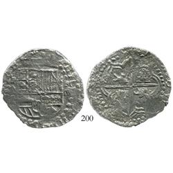 Potosi, Bolivia, cob 8 reales, Philip III, assayer T, quadrants of cross transposed, Grade 1.