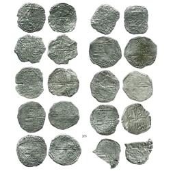 Lot of 10 Potosi, Bolivia, cob 8 reales, Philip III, assayers Q and T (where visible), various Grade
