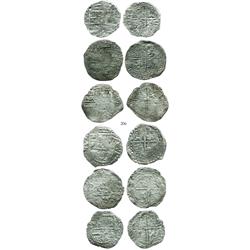 Lot of 6 Potosi, Bolivia, cob 8 reales, Philip III, assayers not visible, various Grades (no certifi
