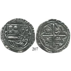 Potosi, Bolivia, cob 4 reales, Philip II, assayer L, scarce, Grade 1.