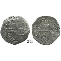 Potosi, Bolivia, cob 2 reales, Philip III, assayer R (curved leg), Grade-1 quality (certificate miss