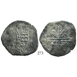 Potosi, Bolivia, cob 8 reales, Philip IV (1630s or 40s), assayer not visible, scarce provenance.