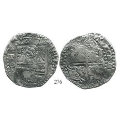 Potosi, Bolivia, cob 8 reales, (16)49O, with crowned-S countermark (rare) on shield side.