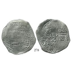 Potosi, Bolivia, cob 8 reales, (1)65(0-1)O, with crowned-L countermark on cross side.