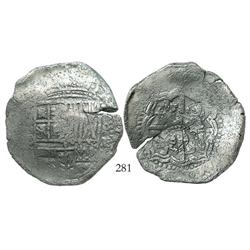 Potosi, Bolivia, cob 8 reales, (1651)E/O, with crowned-L countermark on cross side.