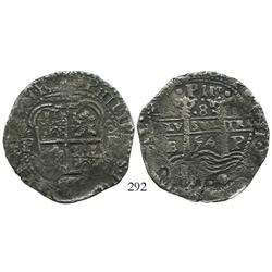 Potosi, Bolivia, cob 8 reales, 1654E, PH at top.