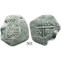 Lima, Peru, cob 4 reales, 1659(V), "Star of Lima," very rare. Consolacion (1681)