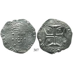 Brazil, 500 reis ("S00" countermark of 1663 on Evora, Portugal, 400 reis of John IV), rare.