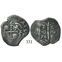 Potosi, Bolivia, cob 2 reales, 1676E.