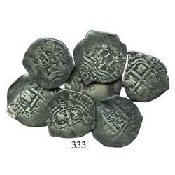 Lot of 7 Potosi cob 1R of Philip IV, assayer E (dated 1654, 1655, 1656, 1657, 1663, 1664 and 1665).