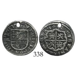 Segovia, Spain, milled 1 real, 1652BR, holed.