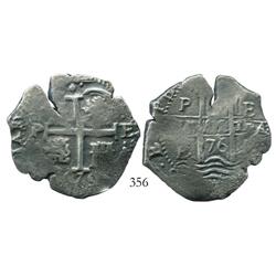 Potosi, Bolivia, cob 8 reales, 1676E.