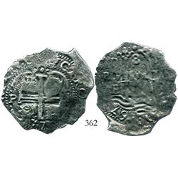 Potosi, Bolivia, cob 8 reales, 1677E.