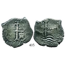 Potosi, Bolivia, cob 4 reales, 1677E.