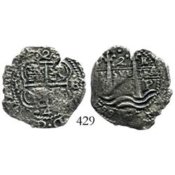 Potosi, Bolivia, cob 2 reales, 1664E.