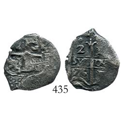 Potosi, Bolivia, cob 2 reales, 1676E.