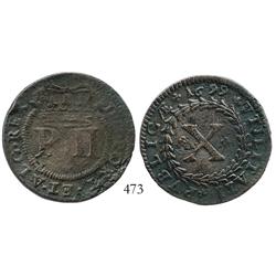 Portugal, copper X reis, Pedro II, 1699, very rare as from this wreck.