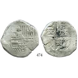 Potosi, Bolivia, cob 8 reales, Philip IV, assayer TR or FR (ca. 1640), scarce provenance.