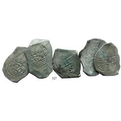 Lot of 5 Mexico City, Mexico, cob 8 reales, Philip V, assayer J where visible, nice quality.