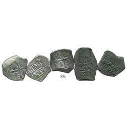 Lot of 5 Mexico City, Mexico, cob 4 reales, Philip V, assayer J where visible, nice quality.