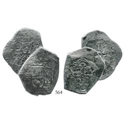 Lot of 2 Mexico City, Mexico, cob 8 reales, Philip V, assayer not visible.