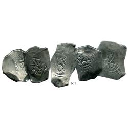 Lot of 5 Mexico City, Mexico, cob 8 reales, Philip V, assayers not visible, average specimens.
