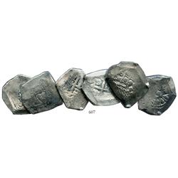 Lot of 6 Mexico City, Mexico, cob 8 reales, Philip V, assayer R where visible, average specimens.