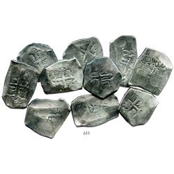 Lot of 10 Mexico City, Mexico, cob 8 reales, Philip V, assayers not visible, average specimens.