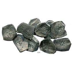 Lot of 10 Mexico City, Mexico, cob 8 reales, Philip V, assayers not visible, average specimens.